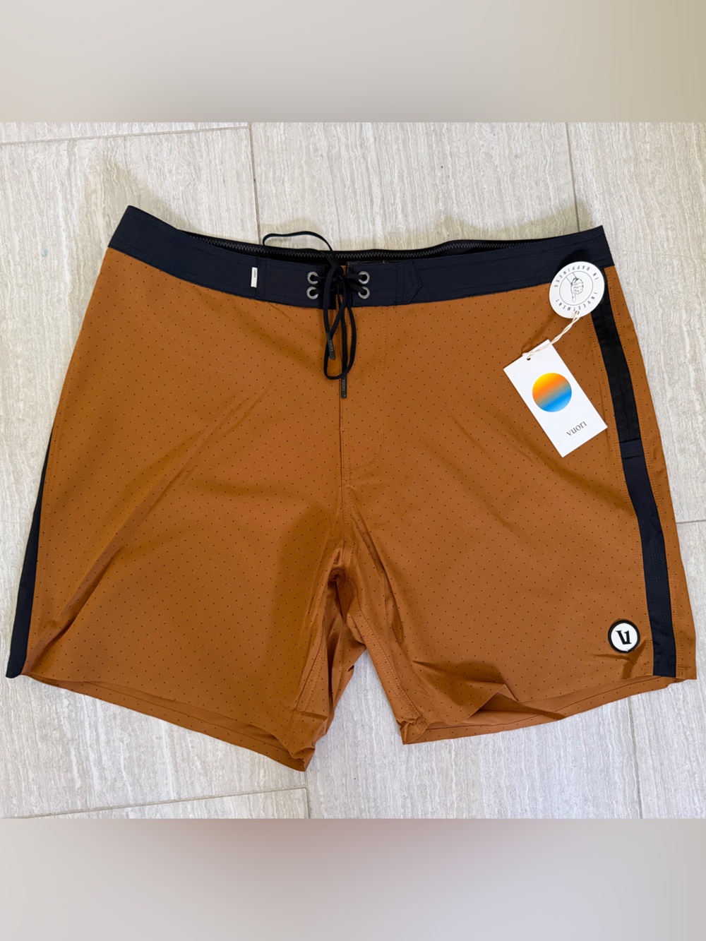 Vuori Men's Rust Brown Swim Board Shorts with Black Waistband